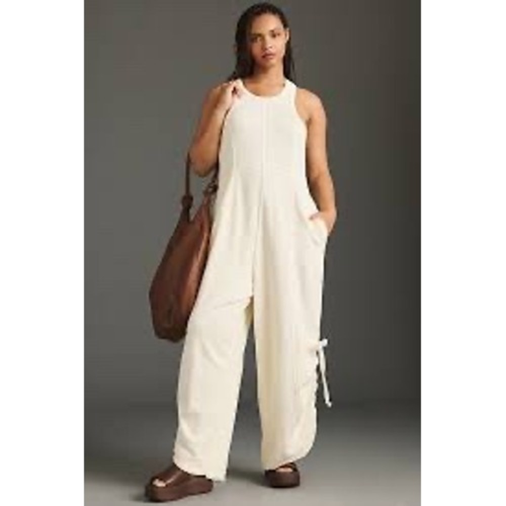Daily Practice Anthropologie Horizon Wide-Leg Jumpsuit Cream Knit Seamed M